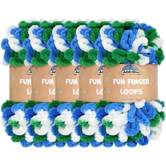 JubileeYarn Fun Finger Loops Yarn - Jumbo Polyester - 100g/Skein - Blue Green White - 5 Skeins