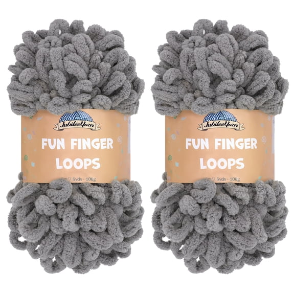 JubileeYarn Fun Finger Loops Yarn - 100g/Skein Jumbo Polyester - Grey - 2 Skeins