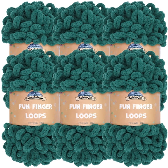 JubileeYarn Fun Finger Loops Yarn - 100g/Skein Jumbo Polyester - Jade - 6 Skeins
