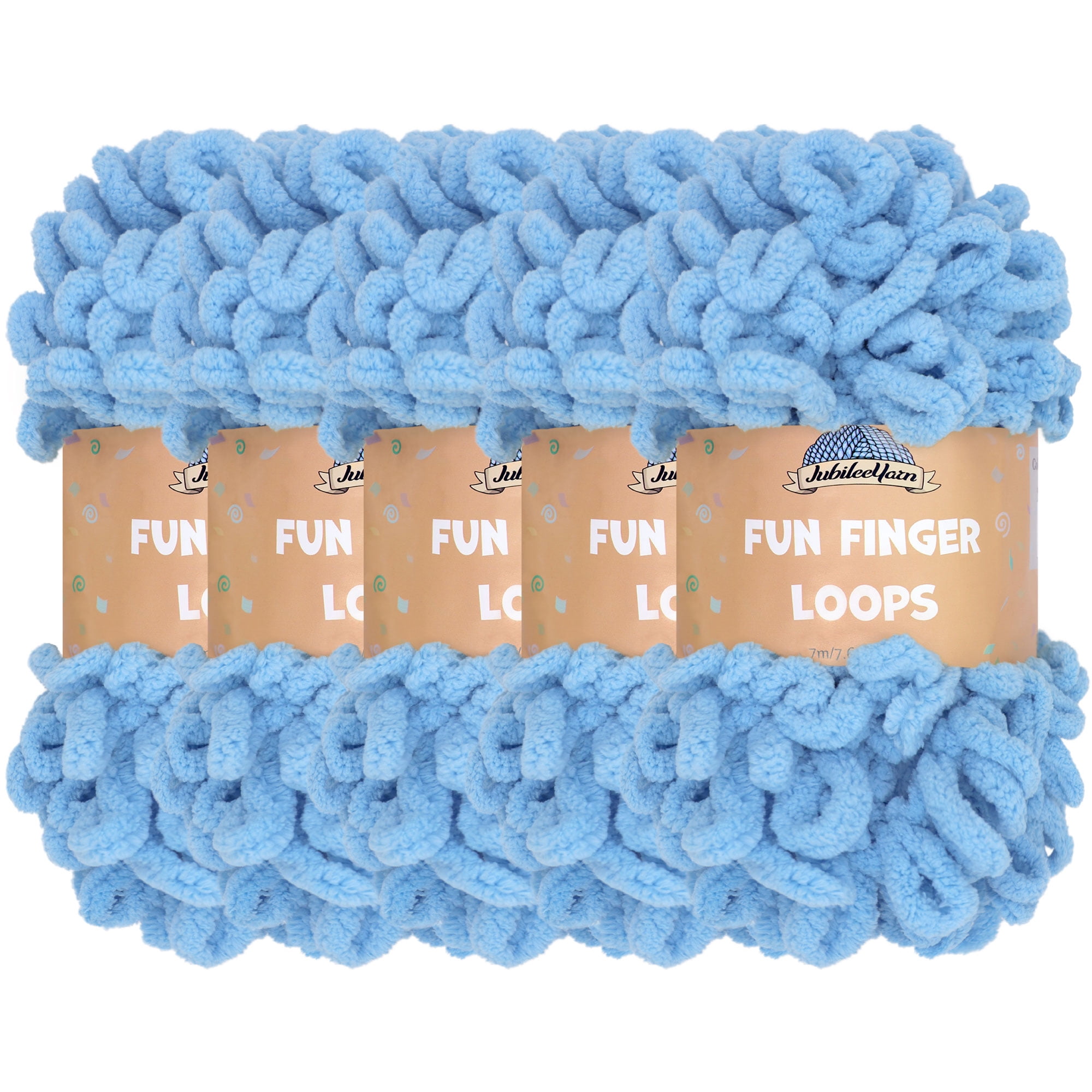 JubileeYarn Fun Finger Loops Yarn - 100g/Skein Jumbo Polyester - Maritime Blue - 5 Skeins