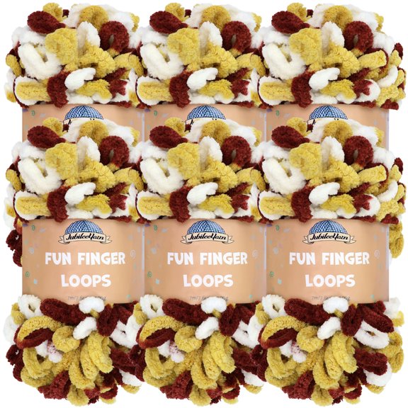 JubileeYarn Fun Finger Loops Yarn - 100g/Skein Jumbo Polyester - Maroon Gold White - 6 Skeins