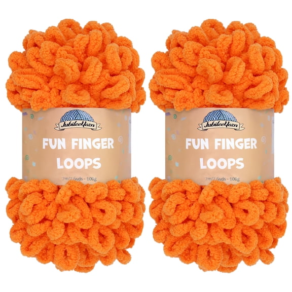 JubileeYarn Fun Finger Loops Yarn - 100g/Skein Jumbo Polyester - Orange Peel - 2 Skeins