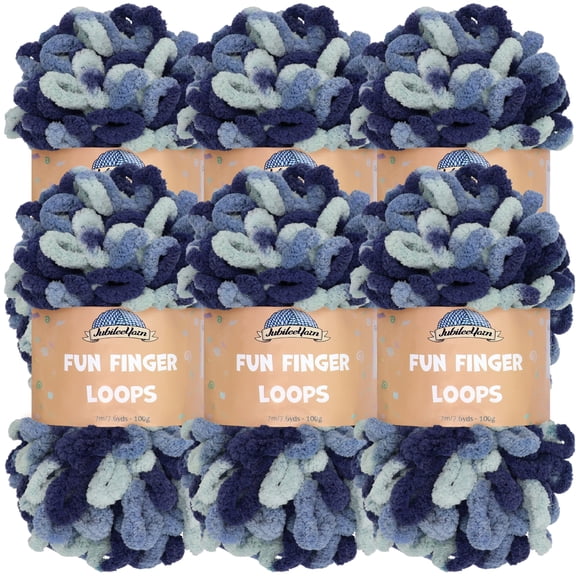 JubileeYarn Fun Finger Loops Yarn - 100g/Skein Jumbo Polyester - Pegasus - 6 Skeins