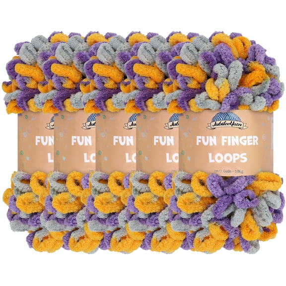JubileeYarn Fun Finger Loops Yarn - 100g/Skein Jumbo Polyester - Purple Grey Yellow - 5 Skeins