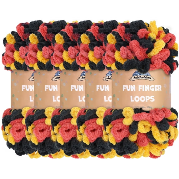JubileeYarn Fun Finger Loops Yarn - 100g/Skein Jumbo Polyester - Red Yellow Black - 5 Skeins