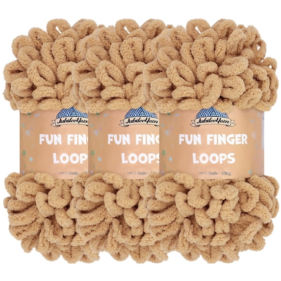 JubileeYarn Fun Finger Loops Yarn - 100g/Skein Jumbo Polyester - Sand - 3 Skeins