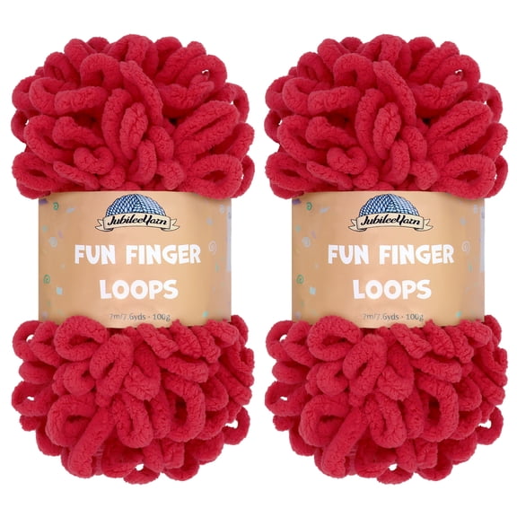 JubileeYarn Fun Finger Loops Yarn - 100g/Skein Jumbo Polyester - Scarlatta - 2 Skeins