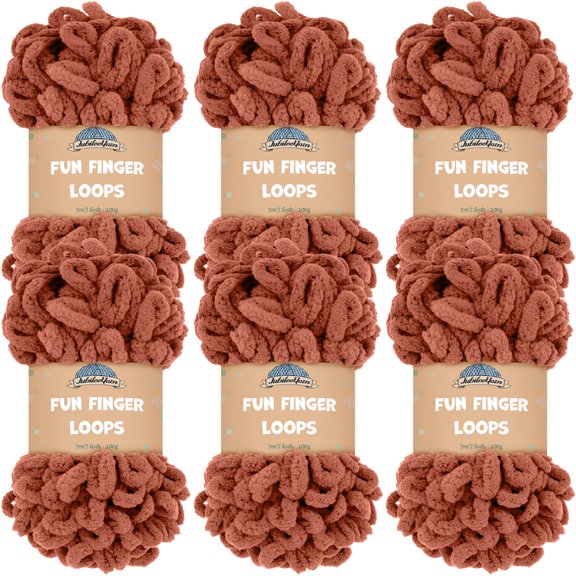 JubileeYarn Fun Finger Loops Yarn - 100g/Skein Jumbo Polyester - Umber - 6 Skeins