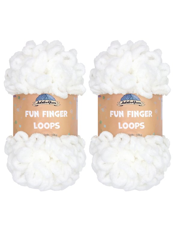 JubileeYarn Fun Finger Loops Yarn - 100g/Skein Jumbo Polyester - White - 2 Skeins