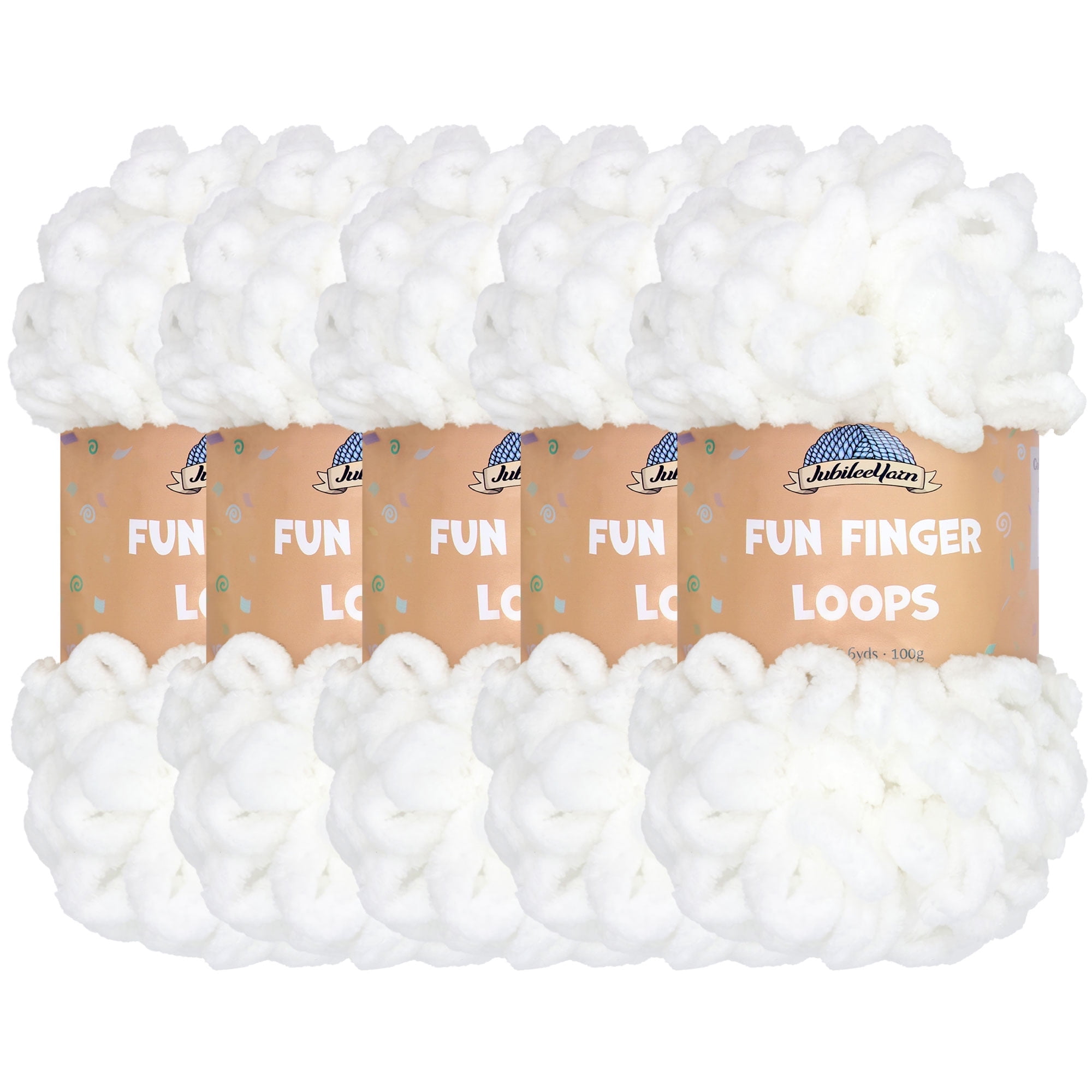 JubileeYarn Fun Finger Loops Yarn - 100g/Skein Jumbo Polyester - White - 5 Skeins