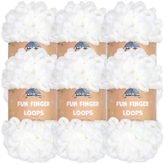 JubileeYarn Fun Finger Loops Yarn - 100g/Skein Jumbo Polyester - White - 6 Skeins