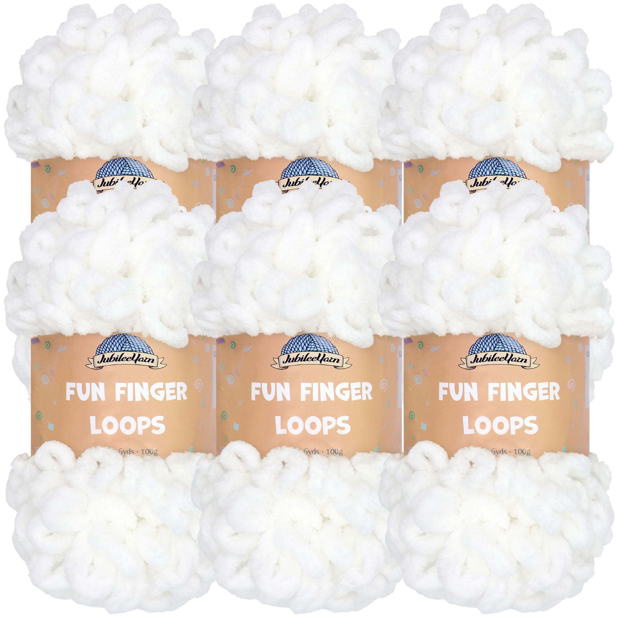 JubileeYarn Fun Finger Loops Yarn - 100g/Skein Jumbo Polyester - White - 6 Skeins