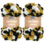 JubileeYarn Fun Finger Loops Yarn - Jumbo Polyester - Team Spirit Colors - 100g/Skein - Black Gold White - 2 Skeins