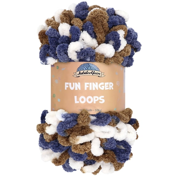 JubileeYarn Fun Finger Loops Yarn - 100g/Skein Jumbo Polyester - Gold Navy White - 1 Skein