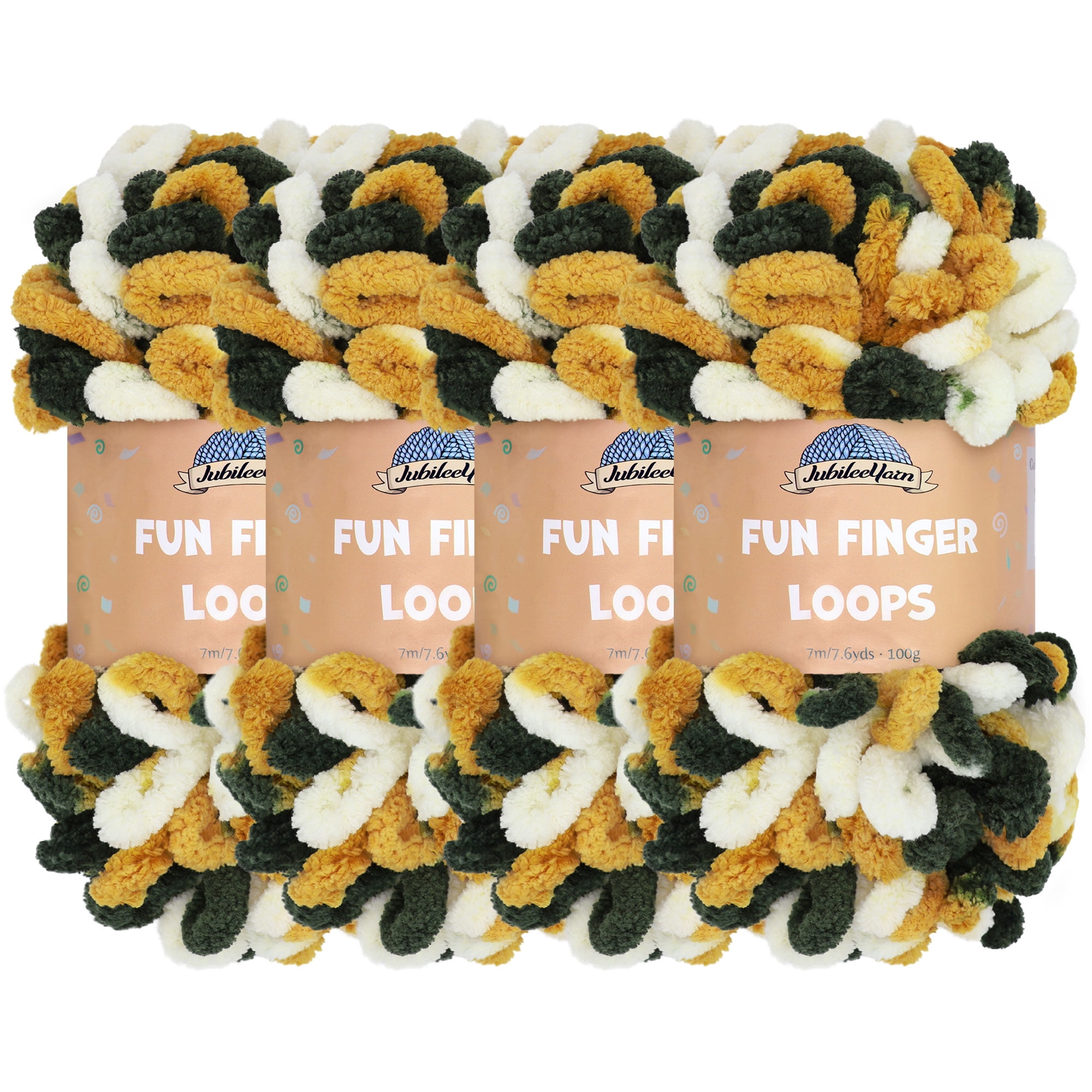 JubileeYarn Fun Finger Loops Yarn - Jumbo Polyester - Team Spirit Colors - 100g/Skein - Green Gold White - 4 Skeins