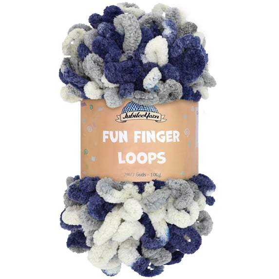 JubileeYarn Fun Finger Loops Yarn - 100g/Skein Jumbo Polyester - Multicolor Navy Grey - 1 Skein