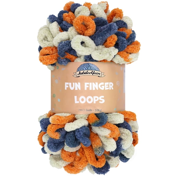 JubileeYarn Fun Finger Loops Yarn - Jumbo Polyester - Team Spirit Colors - 100g/Skein - Orange Navy Tan - 1 Skein
