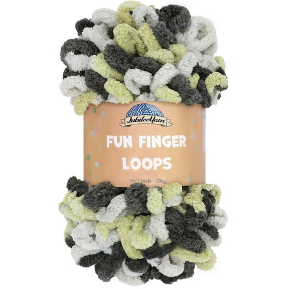JubileeYarn Fun Finger Loops Yarn - Jumbo Polyester - Team Spirit Colors - 100g/Skein - Silver Tan Black - 1 Skein
