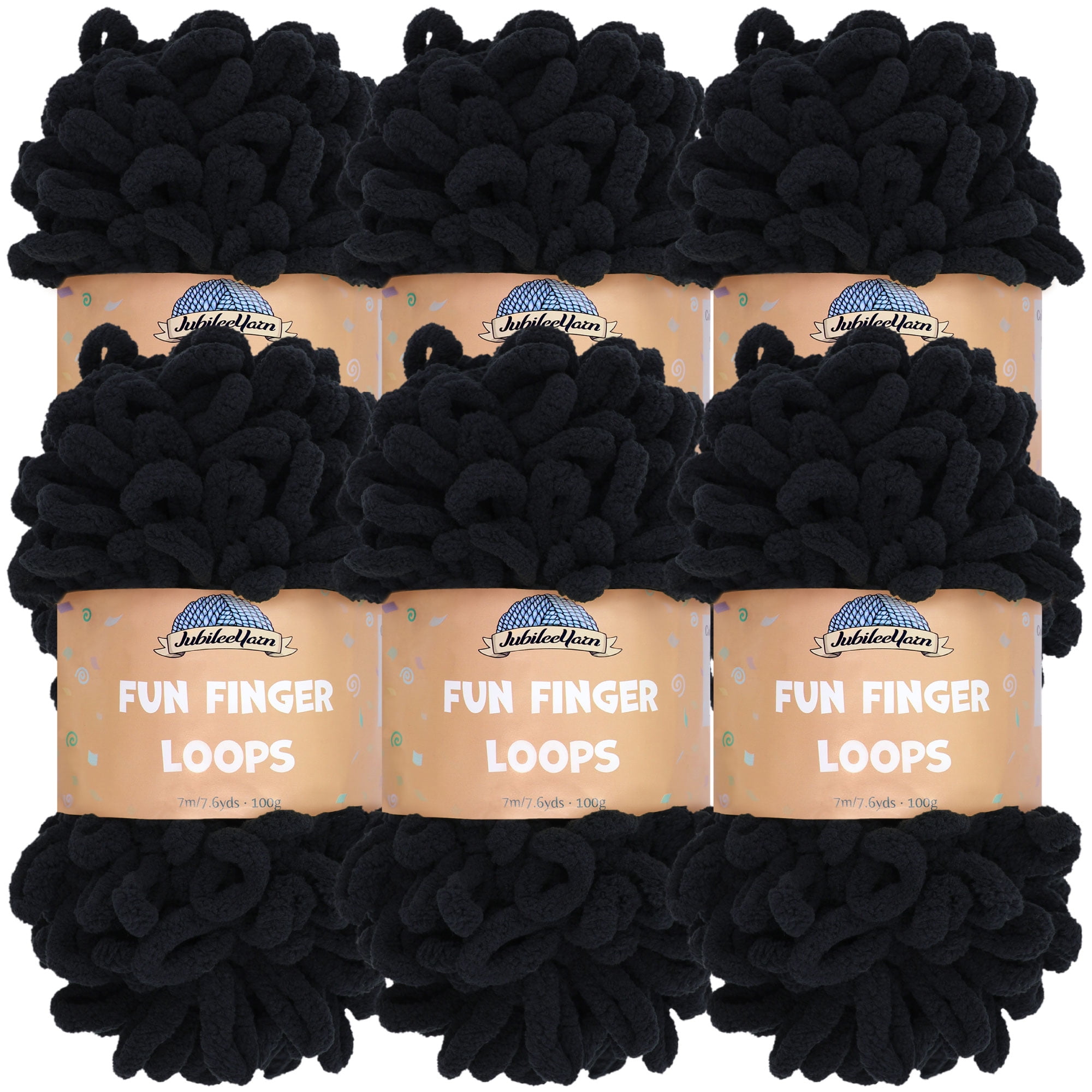 BambooMN Fun Finger Loops Yarn, Jumbo Polyester, 100g Skein, Black, 6 ...