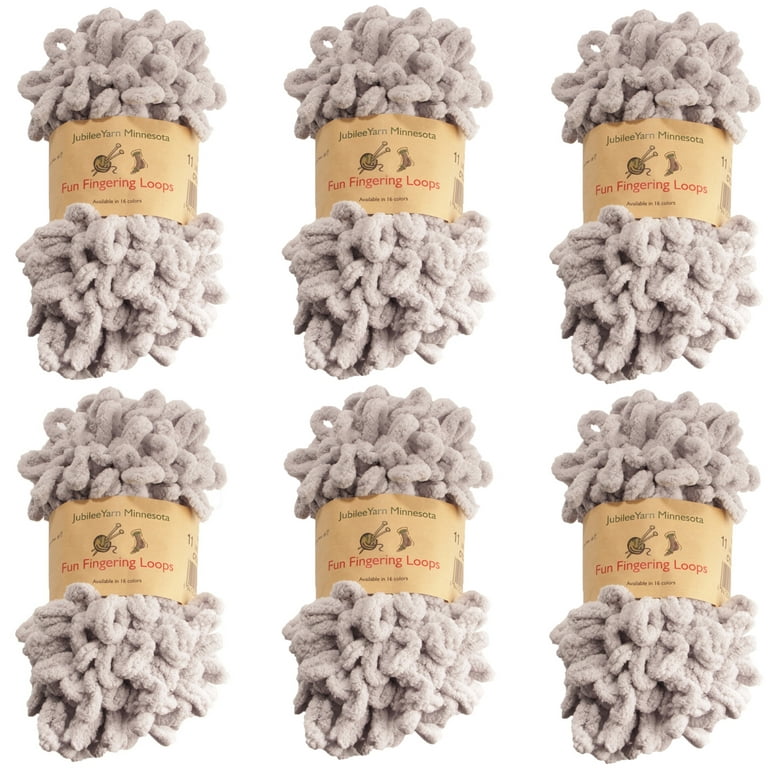 JubileeYarn Fun Finger Loops Yarn - Polyester Jumbo Loop Yarn - 100g/Skein  - Light Grey - 6 Skeins 