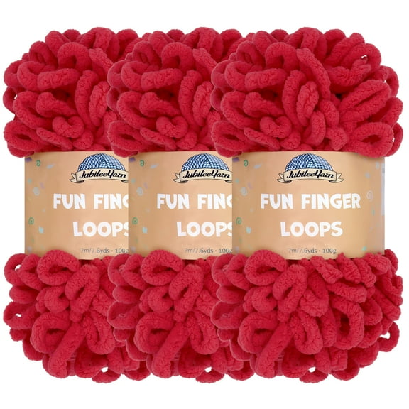 JubileeYarn Fun Finger Loops Yarn - Jumbo Polyester - 100g/Skein - Scarlatta - 3 Skeins