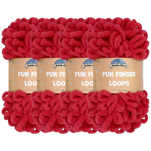 JubileeYarn Fun Finger Loops Yarn - Jumbo Polyester - 100g/Skein - Scarlatta - 4 Skeins