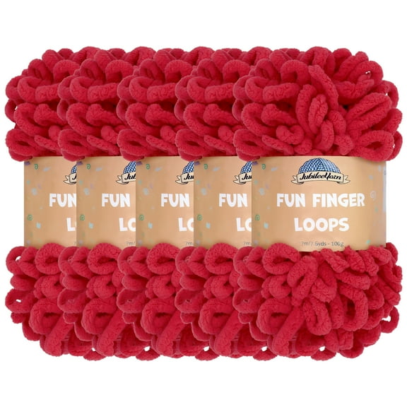 JubileeYarn Fun Finger Loops Yarn - Jumbo Polyester - 100g/Skein - Scarlatta - 5 Skeins
