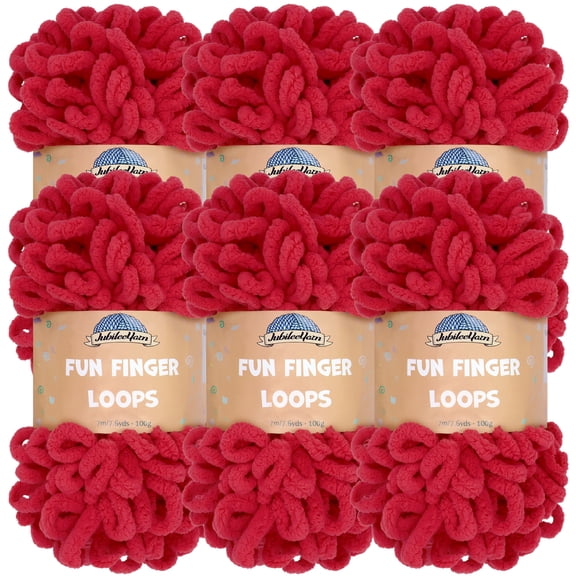 JubileeYarn Fun Finger Loops Yarn - Jumbo Polyester - 100g/Skein - Scarlatta - 6 Skeins