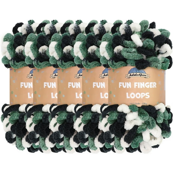JubileeYarn Fun Finger Loops Yarn - Jumbo Polyester - 100g/Skein - White Black Green - 5 Skeins