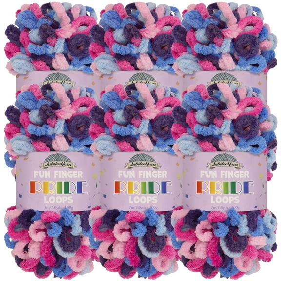 JubileeYarn Fun Finger Pride Loops Yarn - Jumbo Loop Yarn - 100g/Skein - Harkness - 6 Skeins