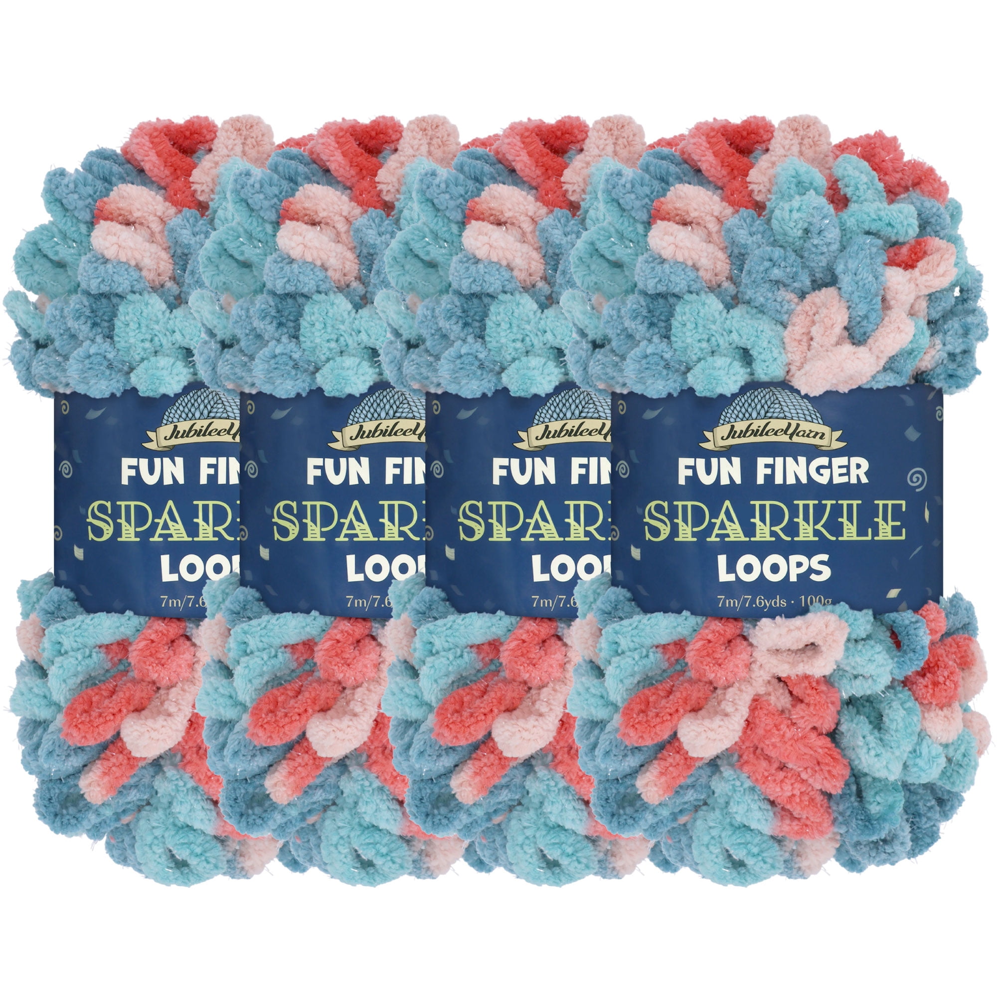 JubileeYarn Fun Finger Sparkle Loops Yarn - 100g/skein Polyester Jumbo Loop Yarn - Hypnos - 4 Skeins