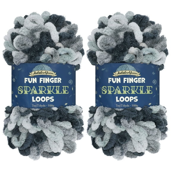 JubileeYarn Fun Finger Sparkle Loops Yarn - 100g/skein Polyester Jumbo Loop Yarn - Nemesis - 2 Skeins