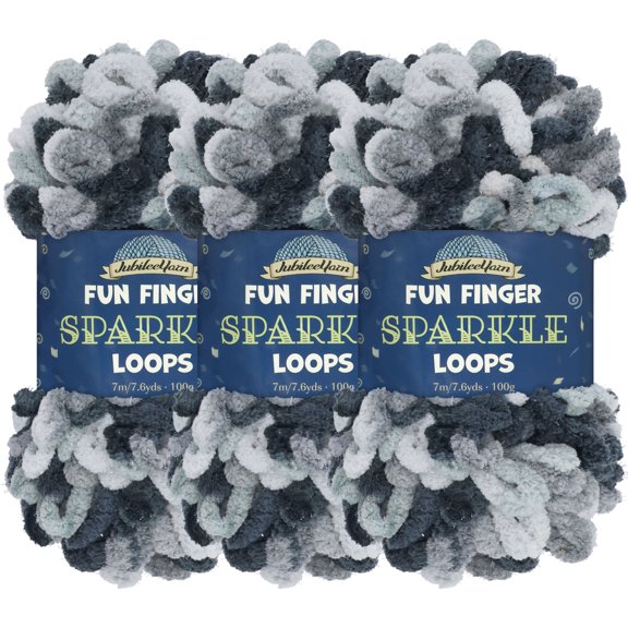 JubileeYarn Fun Finger Sparkle Loops Yarn - 100g/skein Polyester Jumbo Loop Yarn - Nemesis - 3 Skeins