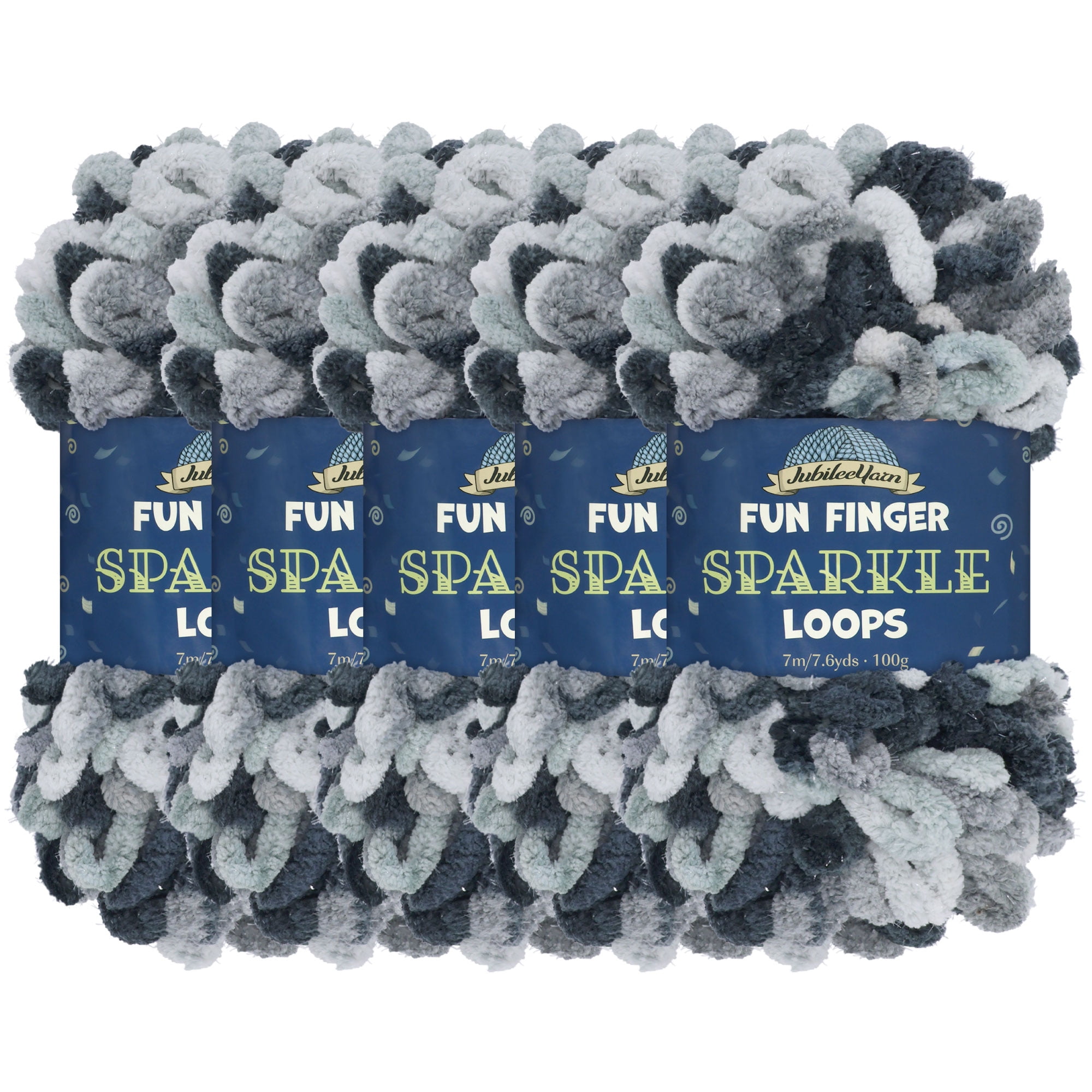 JubileeYarn Fun Finger Sparkle Loops Yarn - Polyester Jumbo Loop Yarn - 100g/Skein - Nemesis - 5 Skeins