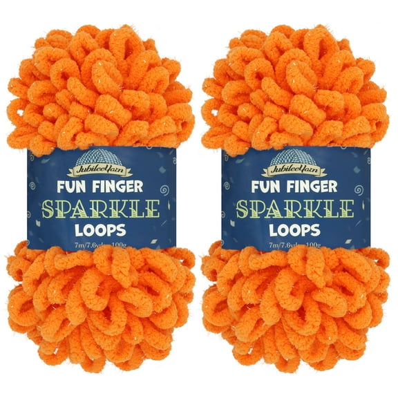JubileeYarn Fun Finger Sparkle Loops Yarn - 100g/skein Polyester Jumbo Loop Yarn - Orange Peel - 2 Skeins