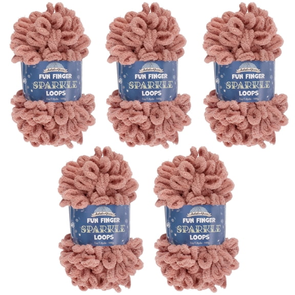 JubileeYarn Fun Finger Sparkle Loops Yarn - Polyester Jumbo Loop Yarn - 100g/Skein - Rose Dawn - 5 Skeins