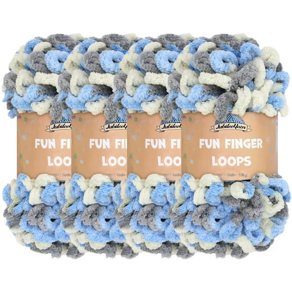 JubileeYarn Fun Fingering Loops Yarn - Finger Knitting Loop Yarn - Team Spirit Colors - 100% Polyester - Multicolor Grey Light Blue - 4 Skeins