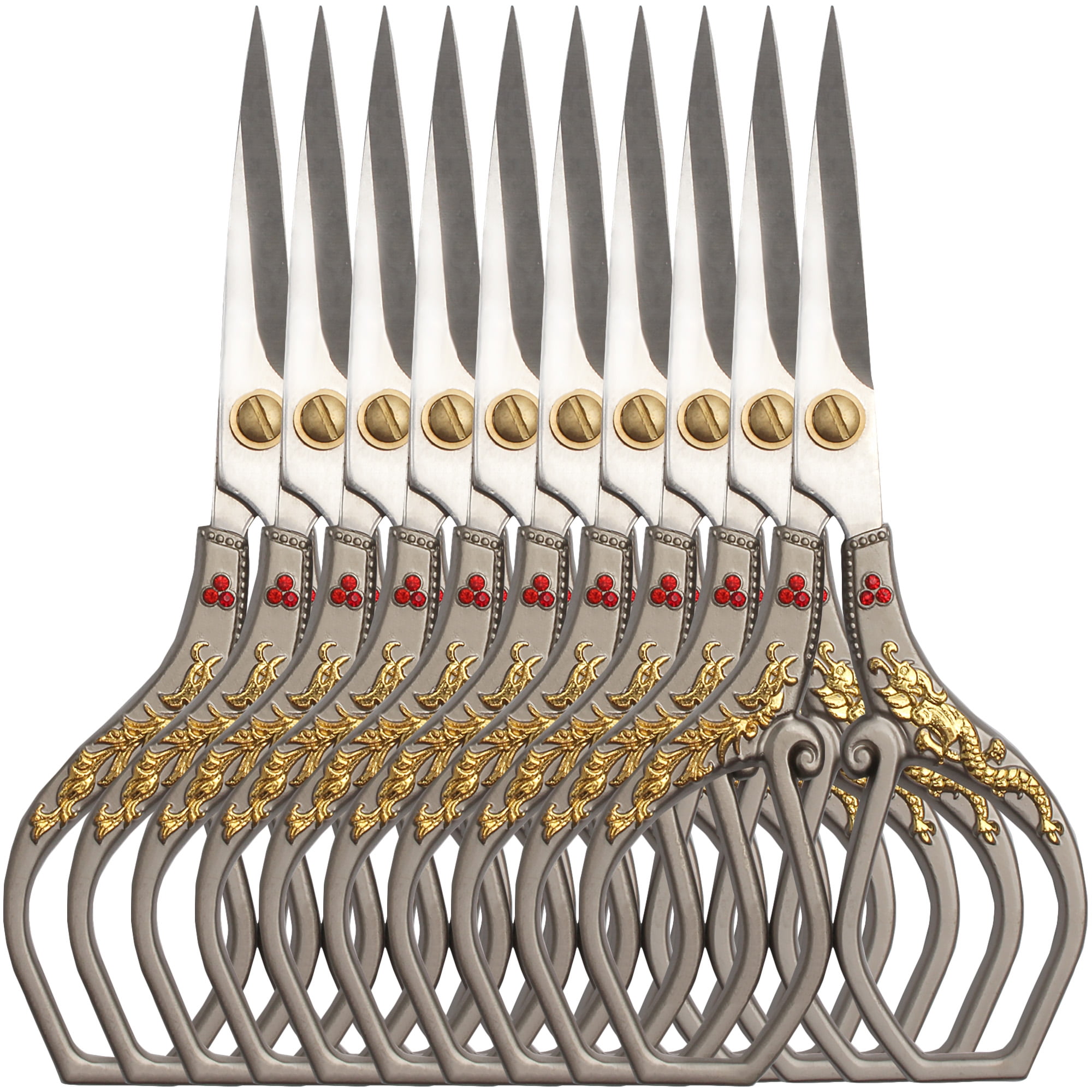 JubileeYarn Gold Dragon Relief w/Red Crystals Embroidery Craft Scissors - Silver - 10 Pairs