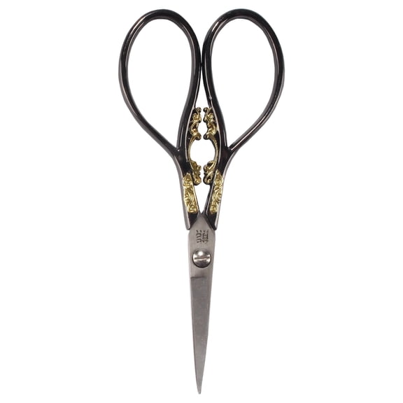 JubileeYarn Heirloom Craft Embroidery Scissors w/ Black Handles and Gold Classic Scrollwork Motif