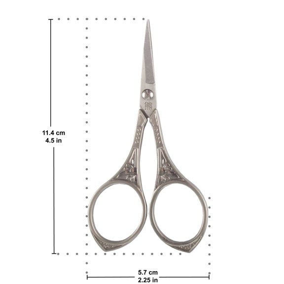 JubileeYarn Heirloom Craft Embroidery Scissors w/ Decorative Cast Handles Sun Motif - Brushed Nickel
