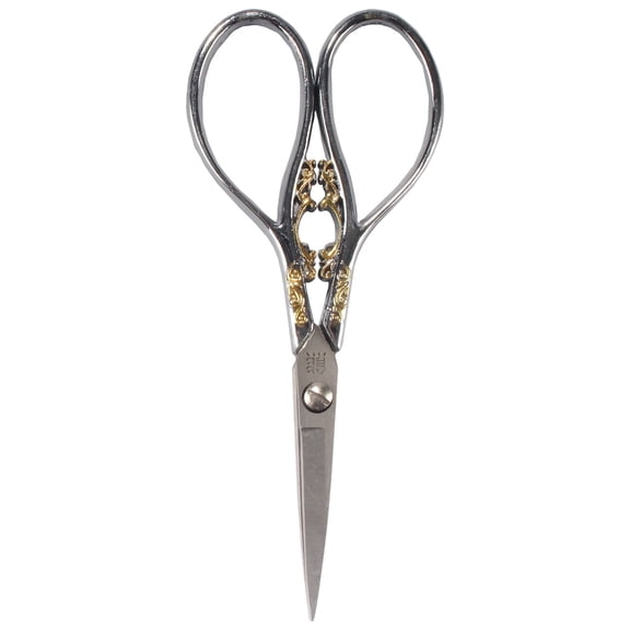 JubileeYarn Heirloom Craft Embroidery Scissors w/ Silver Handles and Gold Classic Scrollwork Motif