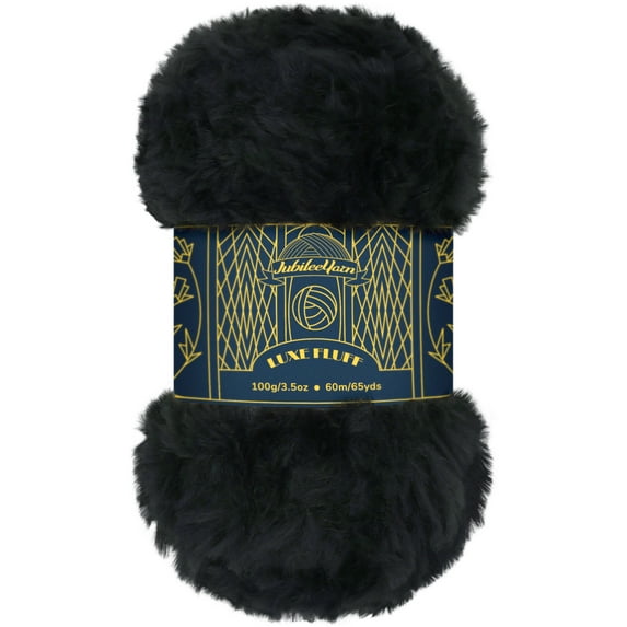 JubileeYarn Luxe Fluff Yarn - 100g/Skein Chunky Polyester Fur - Black - 1 Skein
