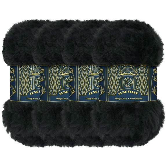 JubileeYarn Luxe Fluff Yarn - 100g/Skein Chunky Polyester Fur - Black - 4 Skeins