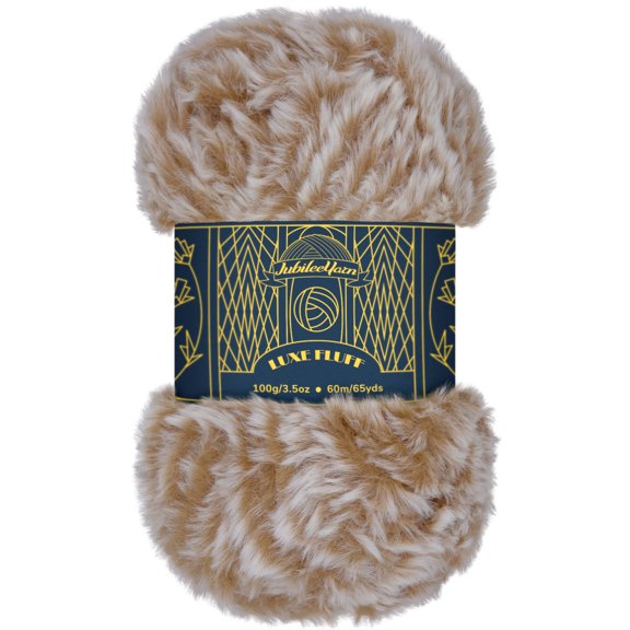 JubileeYarn Luxe Fluff Yarn - 100g/Skein Chunky Polyester Faux Fur - Brown and White - 1 Skein