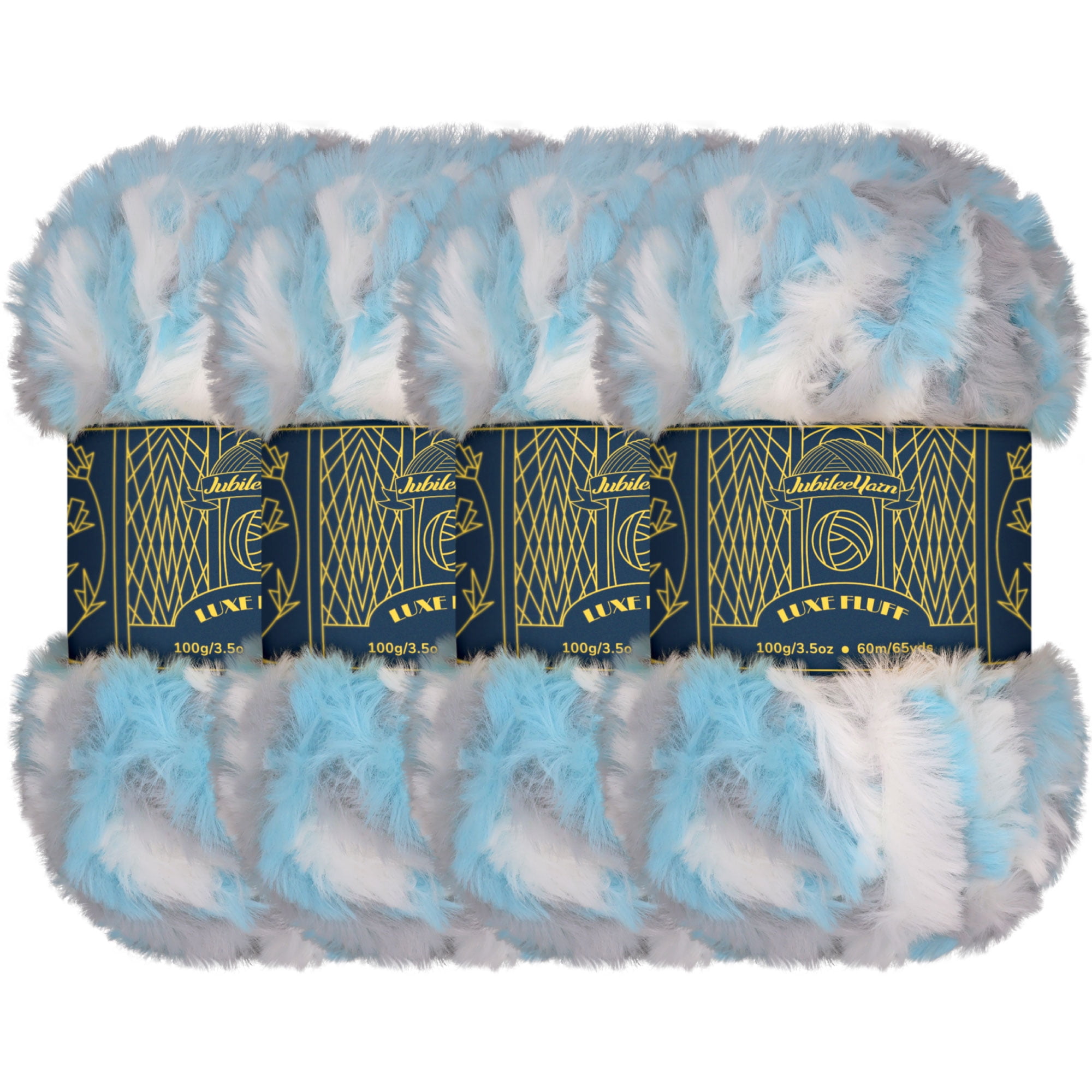 JubileeYarn Luxe Fluff Yarn - 100g/Skein Chunky Polyester Faux Fur - Heron - 4 Skeins