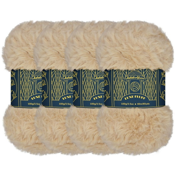 JubileeYarn Luxe Fluff Yarn - 100g/Skein Chunky Polyester Fur - Sand - 4 Skeins