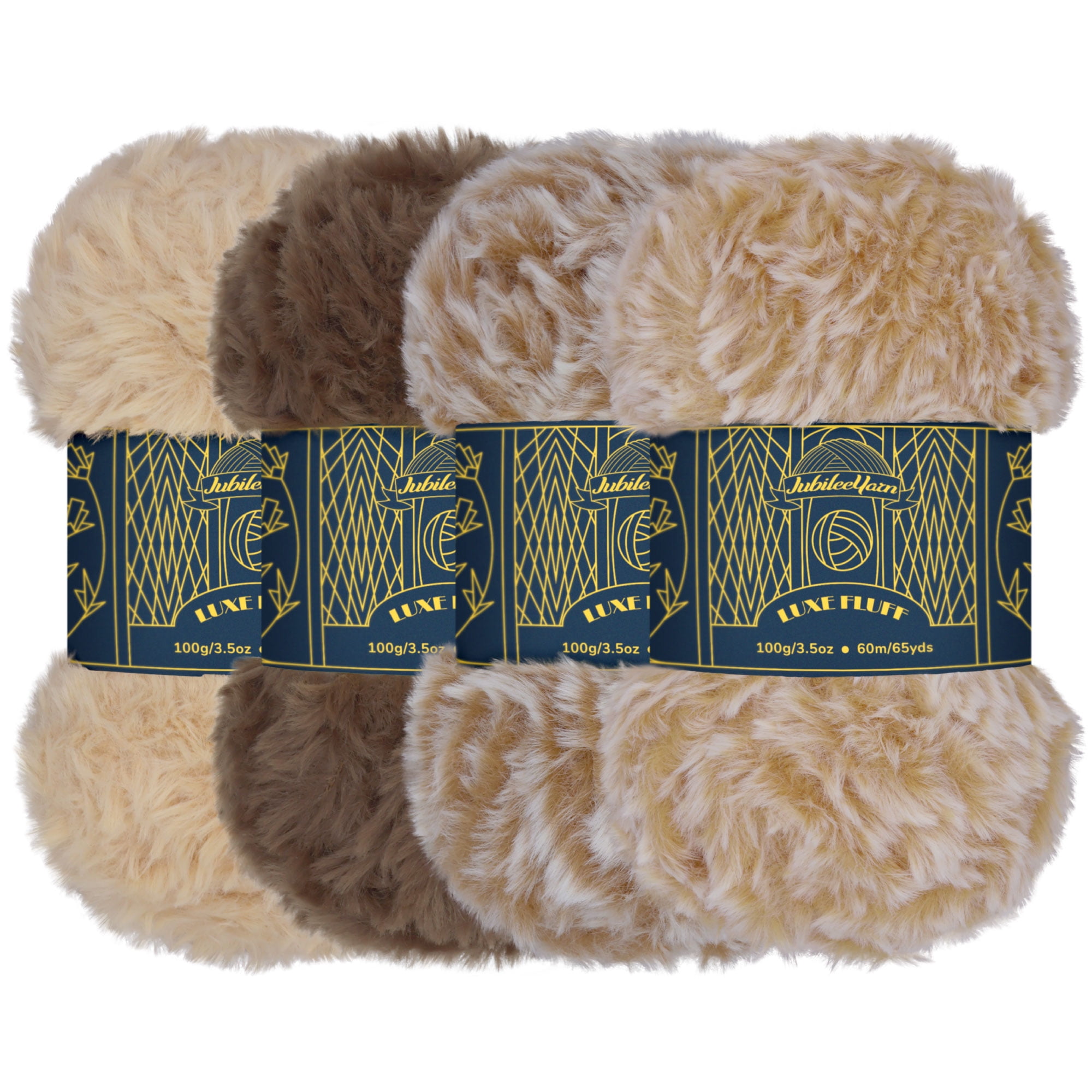 JubileeYarn Luxe Fluff Yarn - 100g/Skein Chunky Polyester Faux Fur - Shades of Brown - 4 Skeins