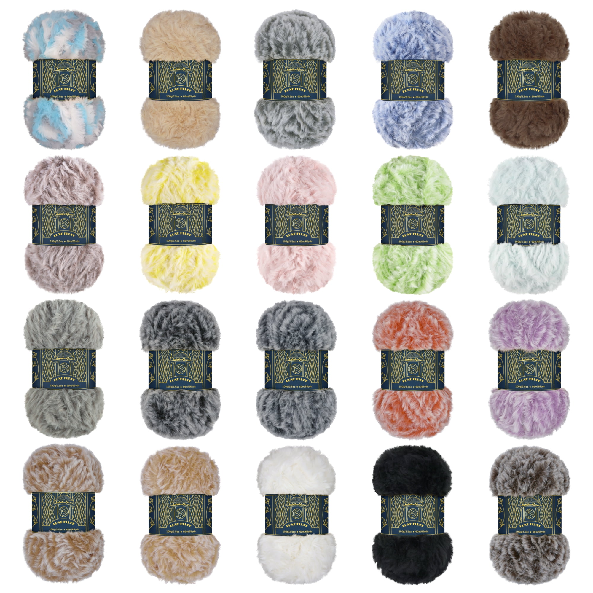 JubileeYarn Luxe Fluff Yarn - 100g/Skein Chunky Polyester Faux Fur - Variety Pack - 4 Skeins