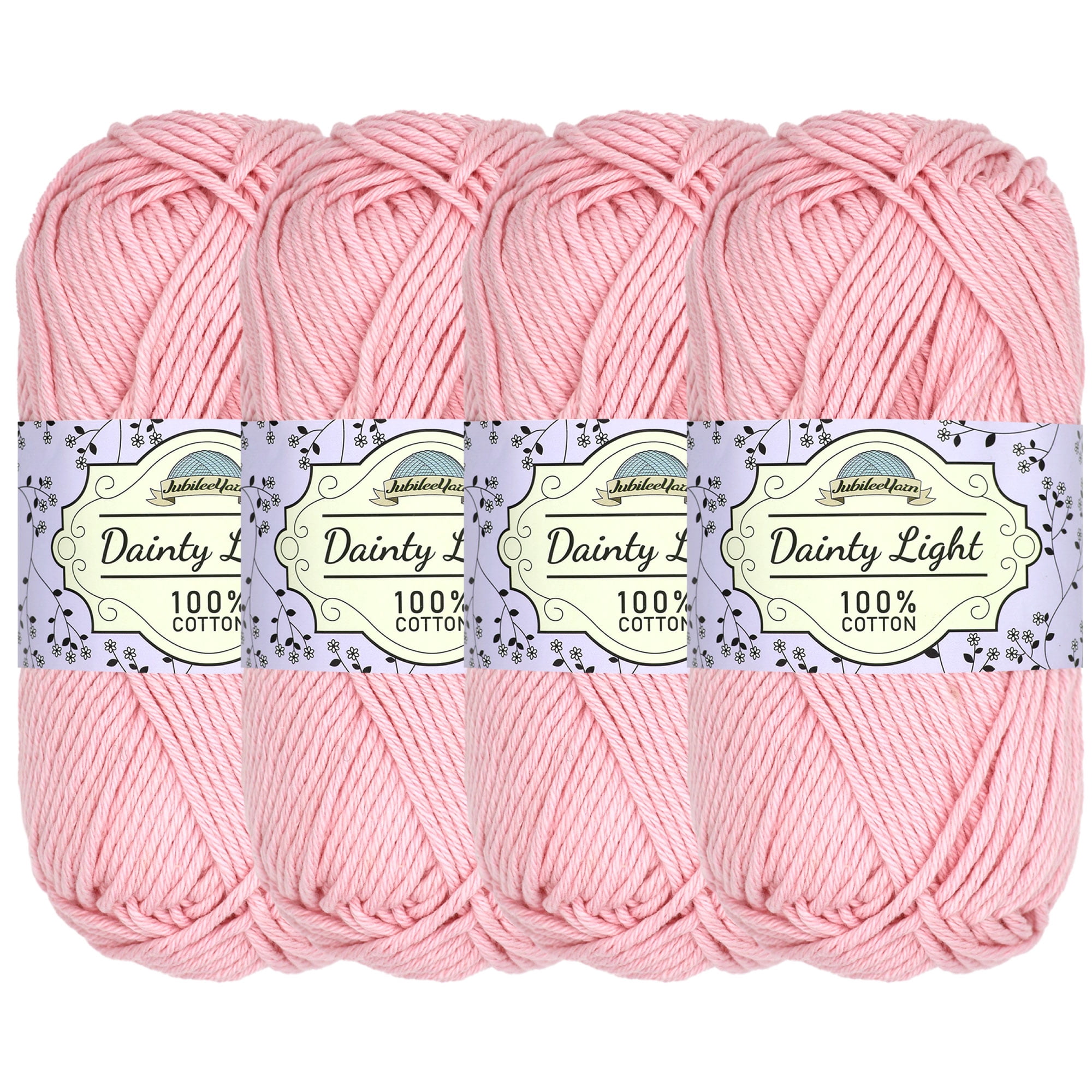 JubileeYarn Dainty Light Yarn - 100g/Skein Worsted Weight Cotton - 305 Primrose Pink - 4 Skeins