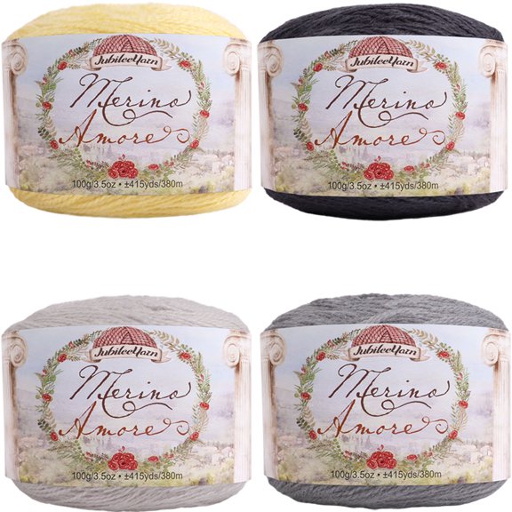 JubileeYarn Merino Amore Yarn - 100g/Cake Sport Weight Merino Wool - Shades of Grey - 4 Cakes